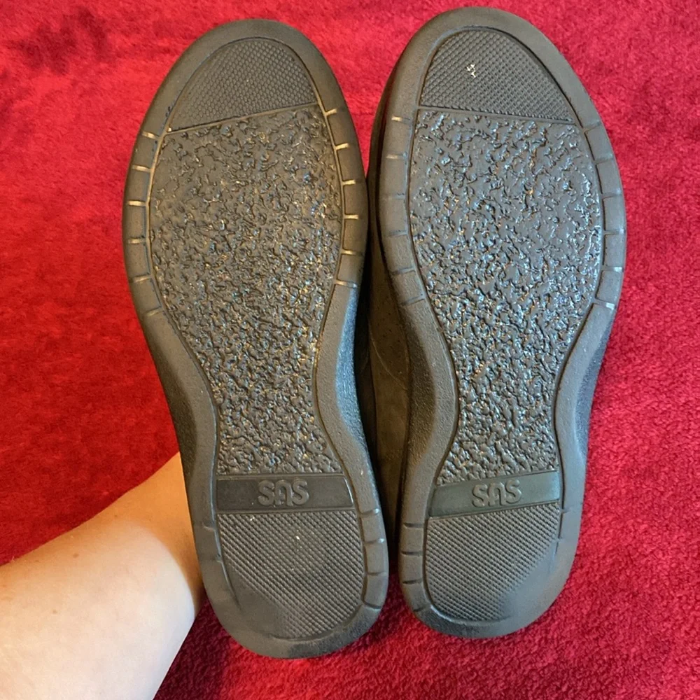 Womens SAS Free Time Black Suede Walking Shoe Sneaker, 7 WW Double Wide